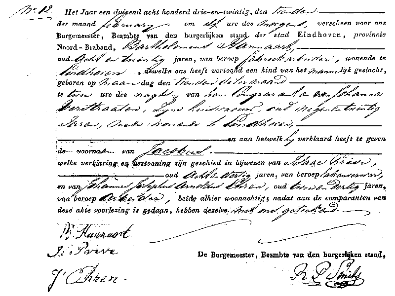 18230210 geb akte Jacobus zv B Hannaart - J Verstraaten